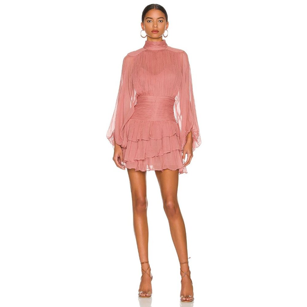 SHONA JOY Olympia Long Sleeve Ruched Mini Dress Antique Rose sz 8 M Women's
